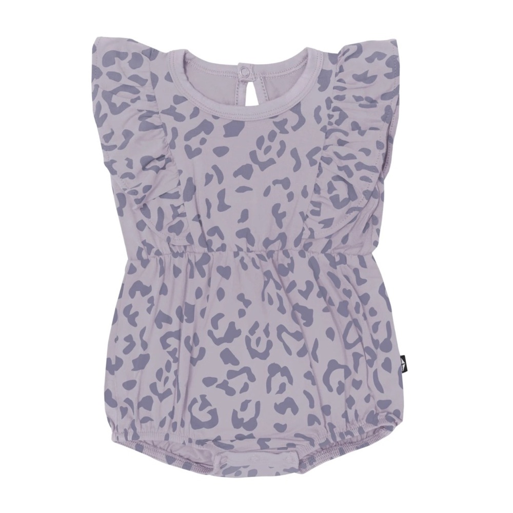 Kyte Baby Bamboo Ruffle Bubble Romper - Taro Leopard